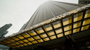 Trump International Hotel and Tower at Columbus Circle in Midtown Manhattan upward towering angle