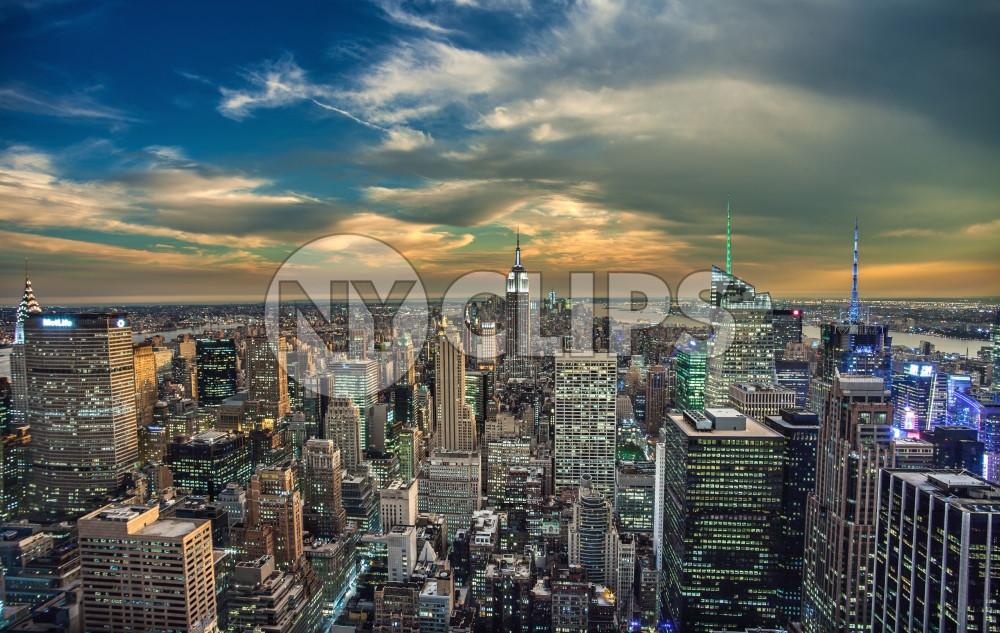 beautiful Manhattan cityscape at sunset, Empire State Building and skyscrapers in NYC