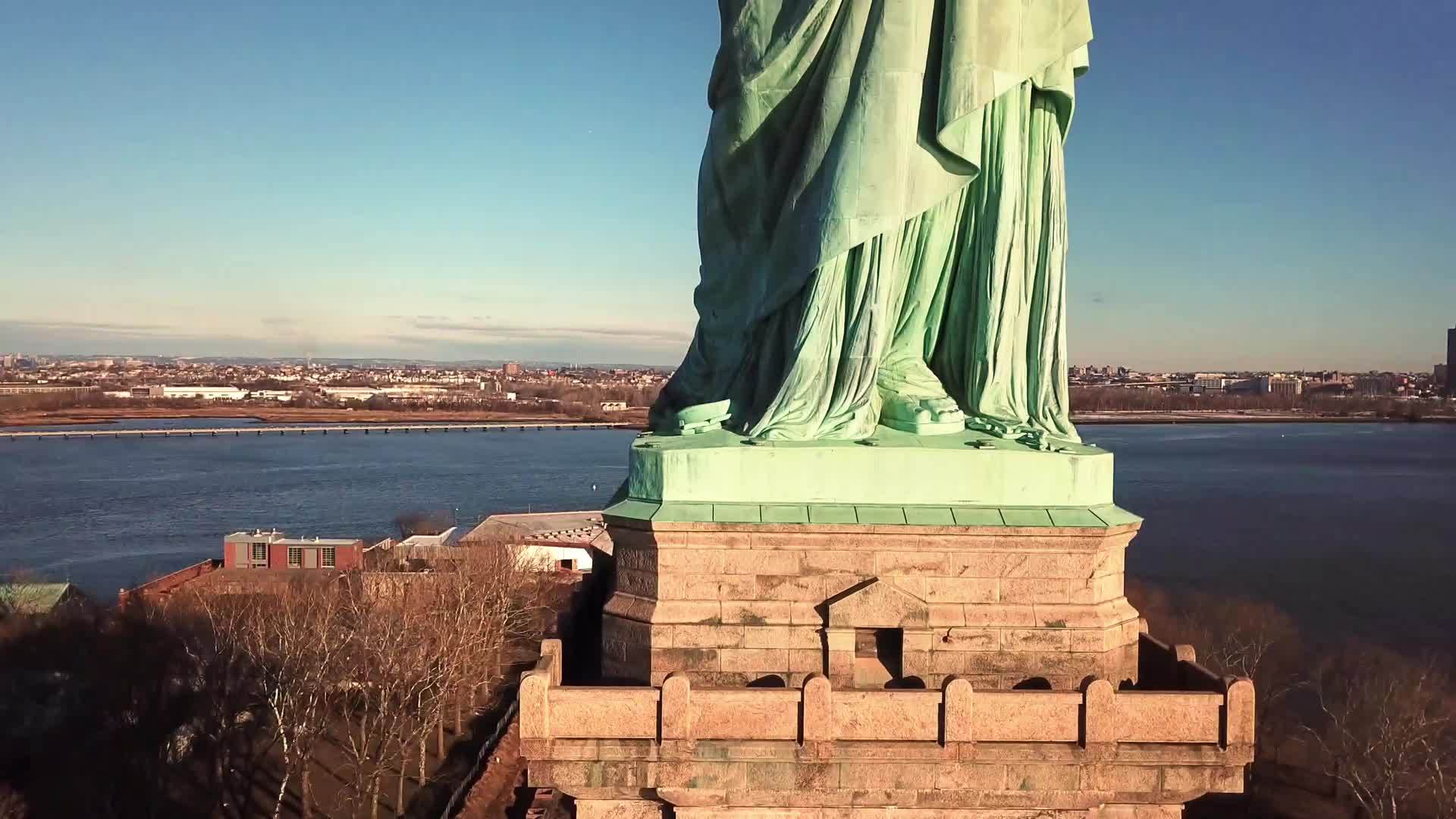 Statue of Liberty rising aerial in 4K and 1080 HD