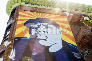 Biggie mural in Fort Greene Brooklyn on sunny day in NYC