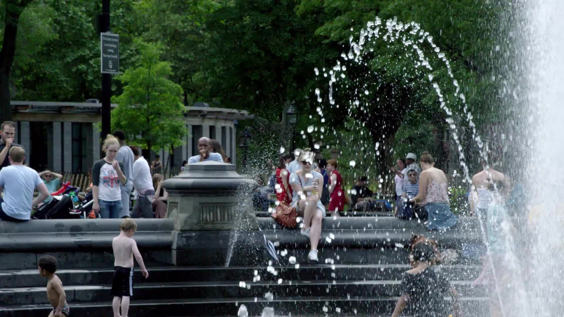 water fountain in Washington Square Park on summer day in NYC