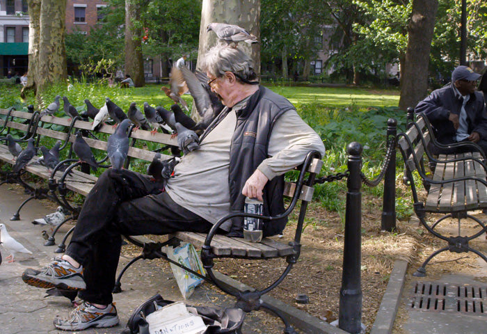 Pigeon whisperer in park