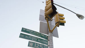 Dr. Martin Luther King Jr Boulevard and Reverend Dr. Alfloyd Alston Way sign on West 125th Street in Harlem
