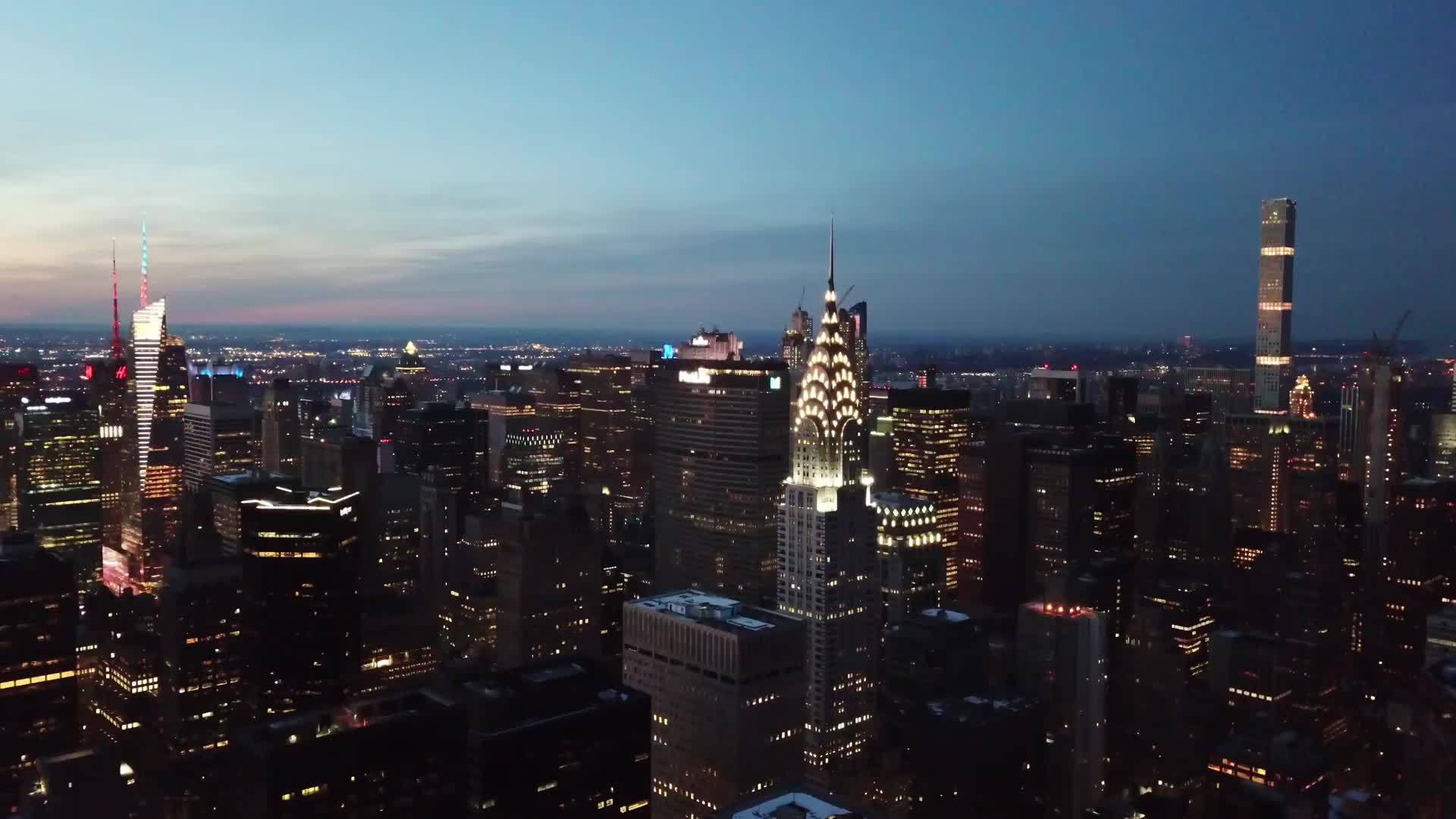 aerial Chrysler Building helicopter skyscrapers Manhattan New York City NYC 4K and 1080 HD