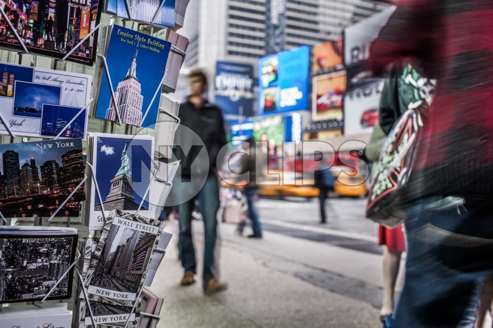 postcards in Times Square on cold fall or winter day in Manhattan New York City NYC